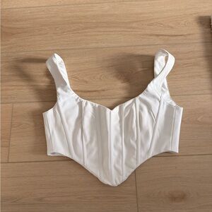 Meshki White Faux Leather Corset Top